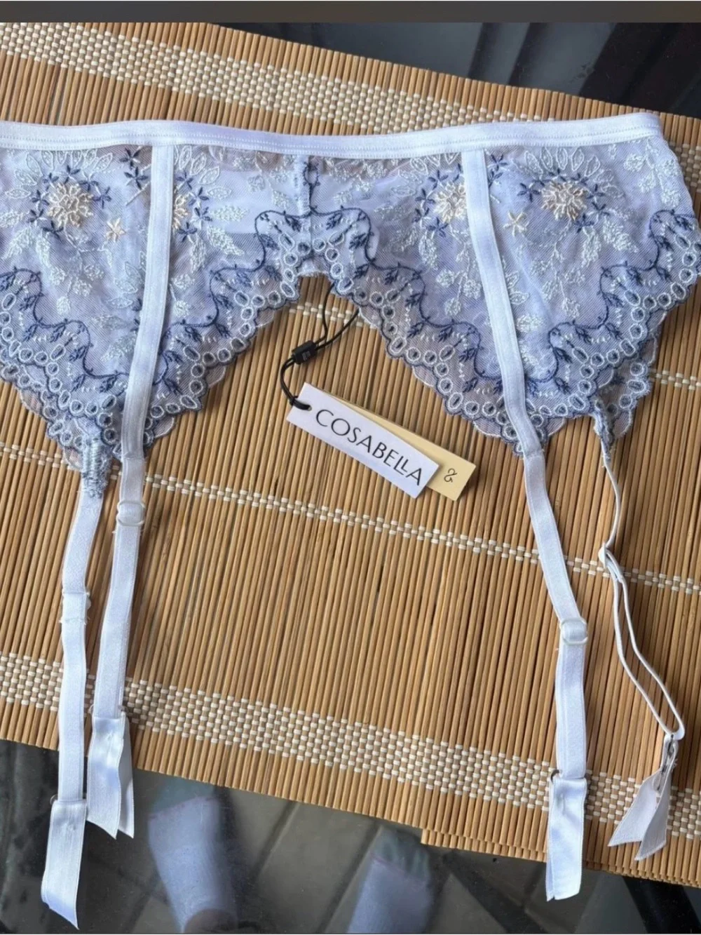 Cosabella Something Blue Floral Lace Bridal  Garter Belt M/L NWT